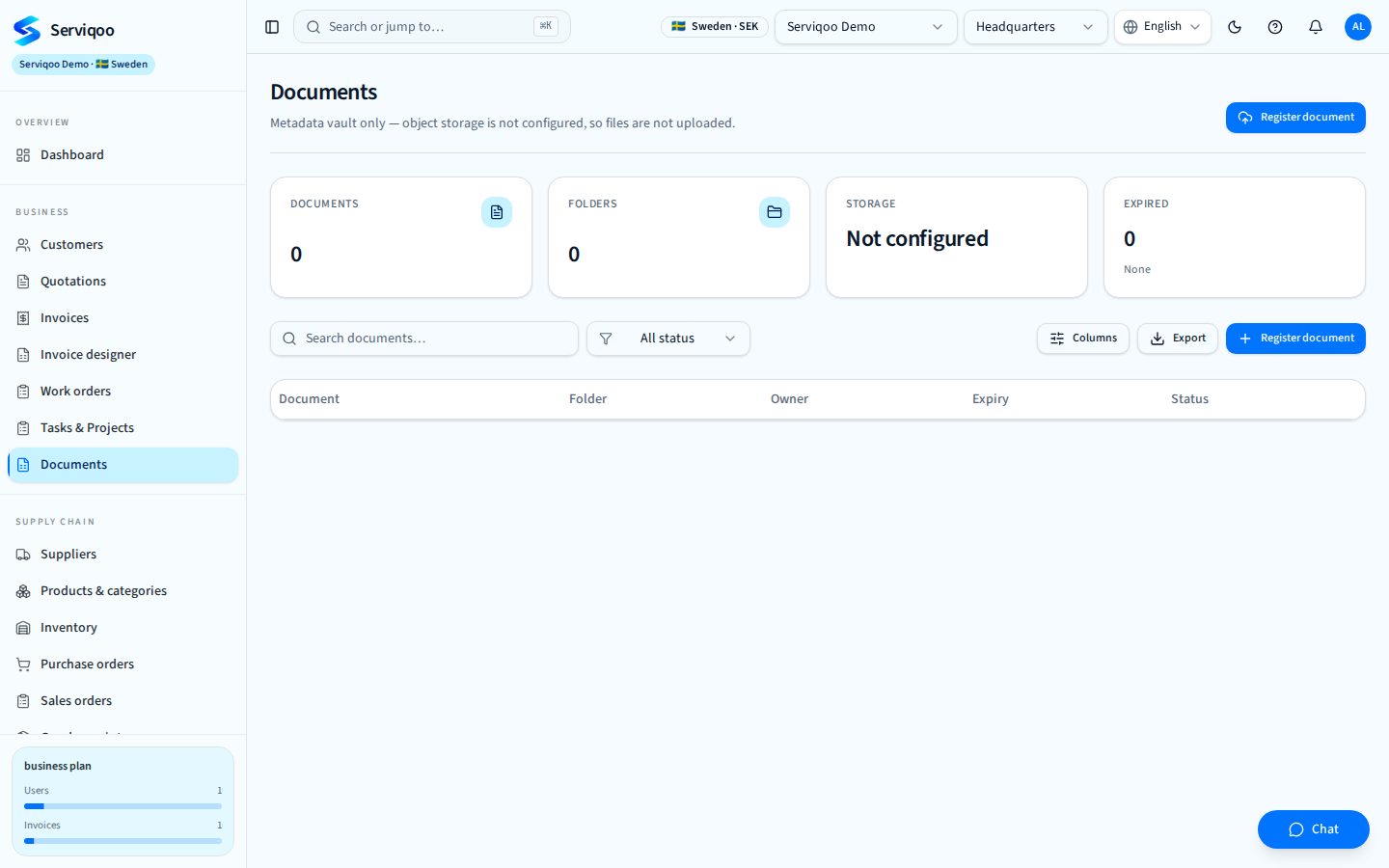 Serviqoo Documents screen