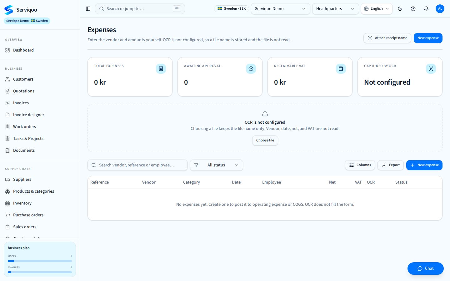 Serviqoo Expenses screen