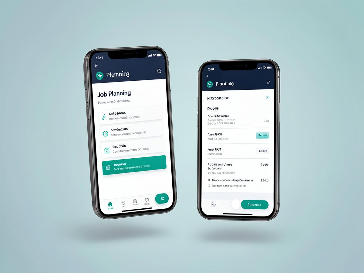 Serviqoo mobile app job planning and invoice screens