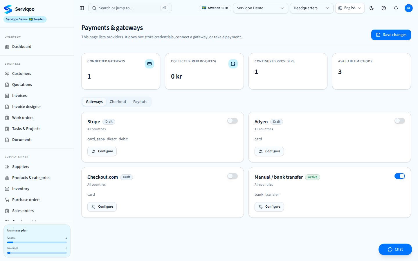 Serviqoo Payments & balance screen